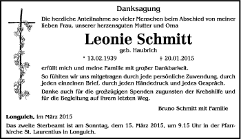 Todesanzeige von Leonie Schmitt von trierischer_volksfreund