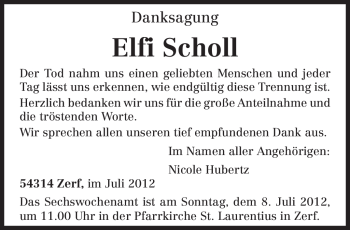 Todesanzeige von Elfi Scholl von TRIERISCHER VOLKSFREUND