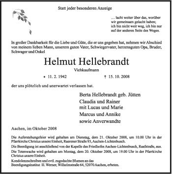 Todesanzeige von Helmut Hellebrandt von TRIERISCHER VOLKSFREUND