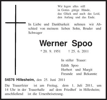 Todesanzeige von Werner Spoo von TRIERISCHER VOLKSFREUND