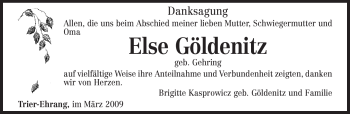 Todesanzeige von Else Göldenitz von TRIERISCHER VOLKSFREUND
