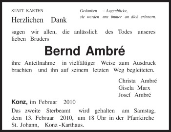 Todesanzeige von Bernd Ambré von TRIERISCHER VOLKSFREUND