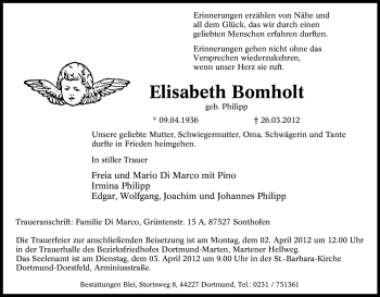 Todesanzeige von Elisabeth Bomholt von TRIERISCHER VOLKSFREUND