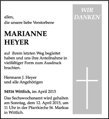Todesanzeige von Marianne Heyer von trierischer_volksfreund