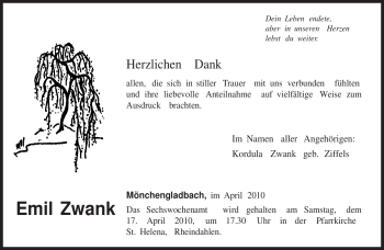 Todesanzeige von Emil Zwank von TRIERISCHER VOLKSFREUND