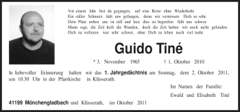 Todesanzeige von Guido Tiné von TRIERISCHER VOLKSFREUND