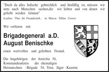 Todesanzeige von August Benischke von TRIERISCHER VOLKSFREUND