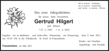 Todesanzeige von Gertrud Hilgert von TRIERISCHER VOLKSFREUND