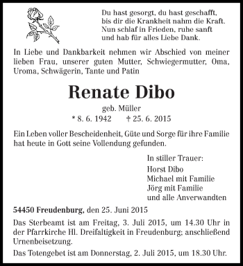 Todesanzeige von Renate Dibo von trierischer_volksfreund