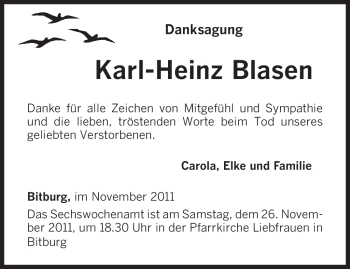 Todesanzeige von Karl-Heinz Blasen von TRIERISCHER VOLKSFREUND