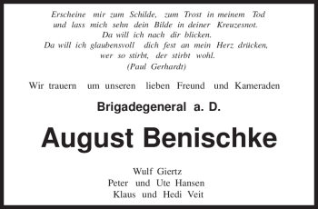Todesanzeige von August Benischke von TRIERISCHER VOLKSFREUND