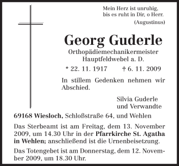 Todesanzeige von Georg Guderle von TRIERISCHER VOLKSFREUND