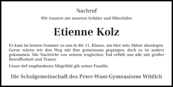 Todesanzeige von Etienne Kolz von trierischer_volksfreund