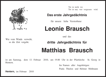 Todesanzeige von Leonie Brausch von TRIERISCHER VOLKSFREUND