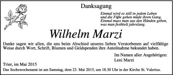 Todesanzeige von Wilhelm Marzi von trierischer_volksfreund