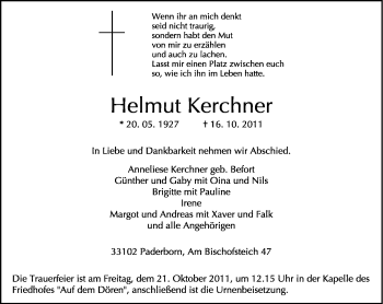 Todesanzeige von Helmut Kerchner von TRIERISCHER VOLKSFREUND