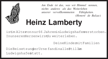 Todesanzeige von Heinz Lamberty von TRIERISCHER VOLKSFREUND