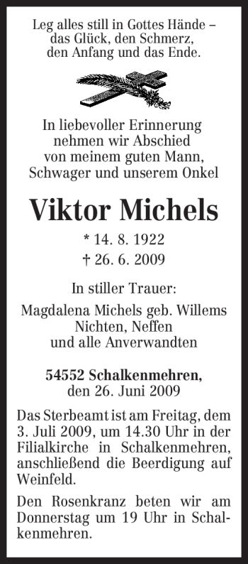 Todesanzeige von Viktor Michels von TRIERISCHER VOLKSFREUND