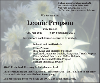 Todesanzeige von Leonie Propson von TRIERISCHER VOLKSFREUND