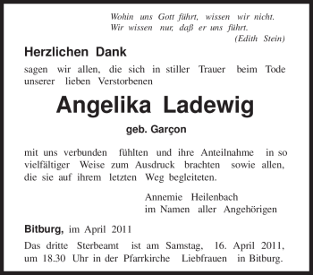 Todesanzeige von Angelika Ladewig von TRIERISCHER VOLKSFREUND
