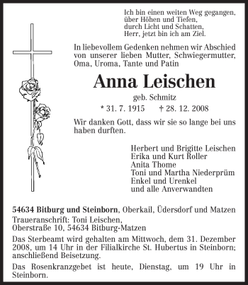 Todesanzeige von Anna Leischen von TRIERISCHER VOLKSFREUND
