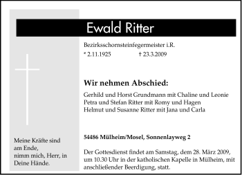 Todesanzeige von Ewald Ritter von TRIERISCHER VOLKSFREUND