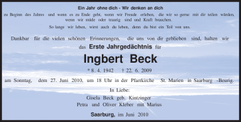 Todesanzeige von Ingbert Beck von TRIERISCHER VOLKSFREUND