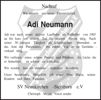 Todesanzeige von Adi Neumann von TRIERISCHER VOLKSFREUND