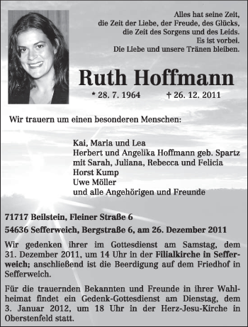 Todesanzeige von Ruth Hoffmann von TRIERISCHER VOLKSFREUND
