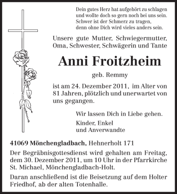 Todesanzeige von Anni Froitzheim von TRIERISCHER VOLKSFREUND