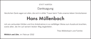 Todesanzeige von Hans Müllenbach von TRIERISCHER VOLKSFREUND