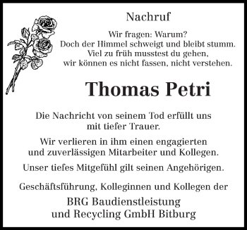 Todesanzeige von Thomas Petri von trierischer_volksfreund