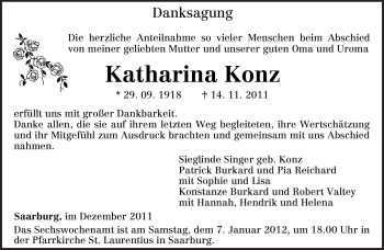 Todesanzeige von Katharina Konz von TRIERISCHER VOLKSFREUND