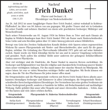 Todesanzeige von Erich Dunkel von TRIERISCHER VOLKSFREUND