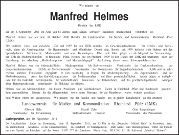 Todesanzeige von Manfred Helmes von TRIERISCHER VOLKSFREUND