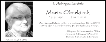 Todesanzeige von Maria Oberkirch von trierischer_volksfreund