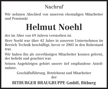Todesanzeige von Helmut Noehl von TRIERISCHER VOLKSFREUND