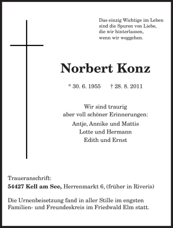 Todesanzeige von Norbert Konz von TRIERISCHER VOLKSFREUND