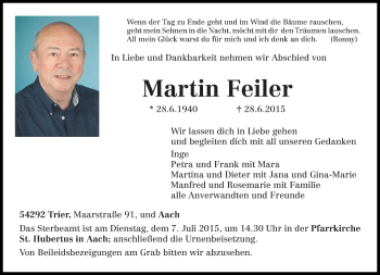 Todesanzeige von Martin Feiler von trierischer_volksfreund