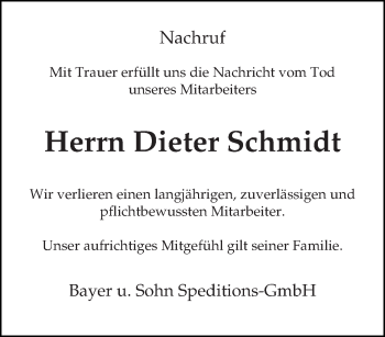 Todesanzeige von Dieter Schmidt von trierischer_volksfreund