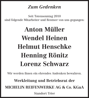Todesanzeige von Wendel Heinen von TRIERISCHER VOLKSFREUND