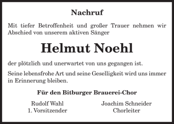 Todesanzeige von Helmut Noehl von TRIERISCHER VOLKSFREUND