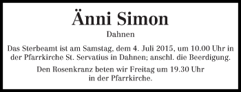 Todesanzeige von Änni Simon von trierischer_volksfreund