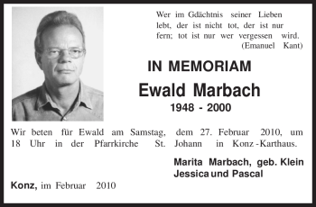 Todesanzeige von Ewald Marbach von TRIERISCHER VOLKSFREUND