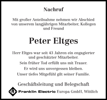 Todesanzeige von Peter Eltges von trierischer_volksfreund
