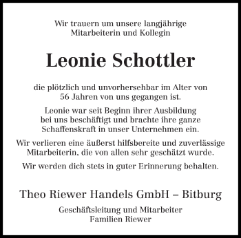 Todesanzeige von Leonie Schottler von trierischer_volksfreund