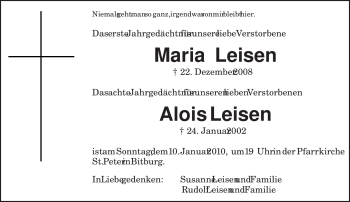 Todesanzeige von Alois Leisen von TRIERISCHER VOLKSFREUND