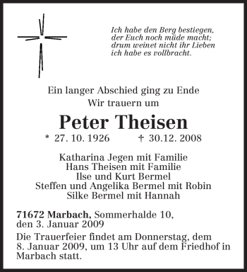 Todesanzeige von Peter Theisen von TRIERISCHER VOLKSFREUND