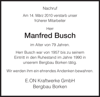 Todesanzeige von Manfred Busch von TRIERISCHER VOLKSFREUND