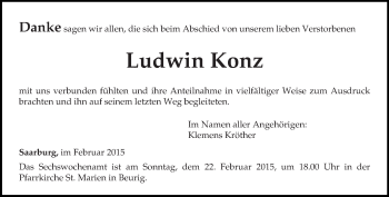 Todesanzeige von Ludwin Konz von trierischer_volksfreund